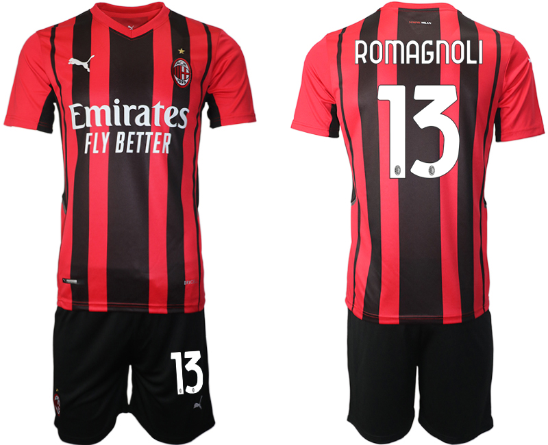 Men 2021-2022 Club AC Milan home red #13 Soccer Jersey